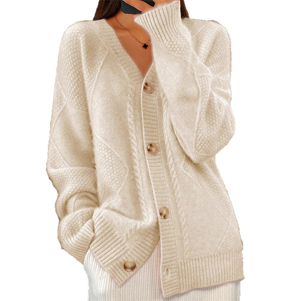 fall/winter new collection: solid color long-sleeve v-neck knit cardigan with button-down jacquard short-sleeve sweater top for women