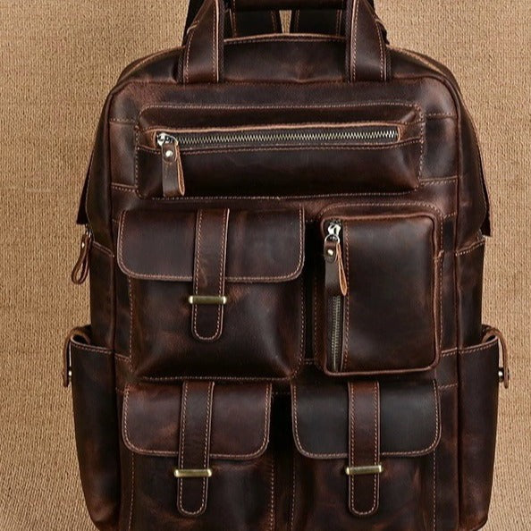 New arrival genuine leather backpack for men 15.6inch retro computer bag crazy horse leather large capacity travel backpack for men
