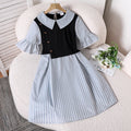 Children's clothing  spring and summer new arrival cross-border girldresscasualstripes lapel patchwork short-sleeved waist shirt skirt