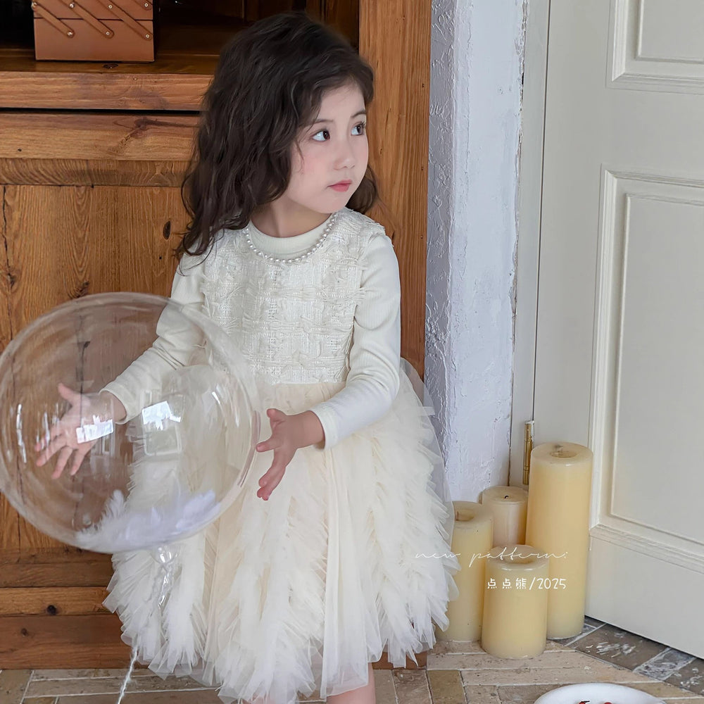 Girls' dress  autumn french princess style pink chanel-inspired mesh tutu vest dress two-piece trendy set