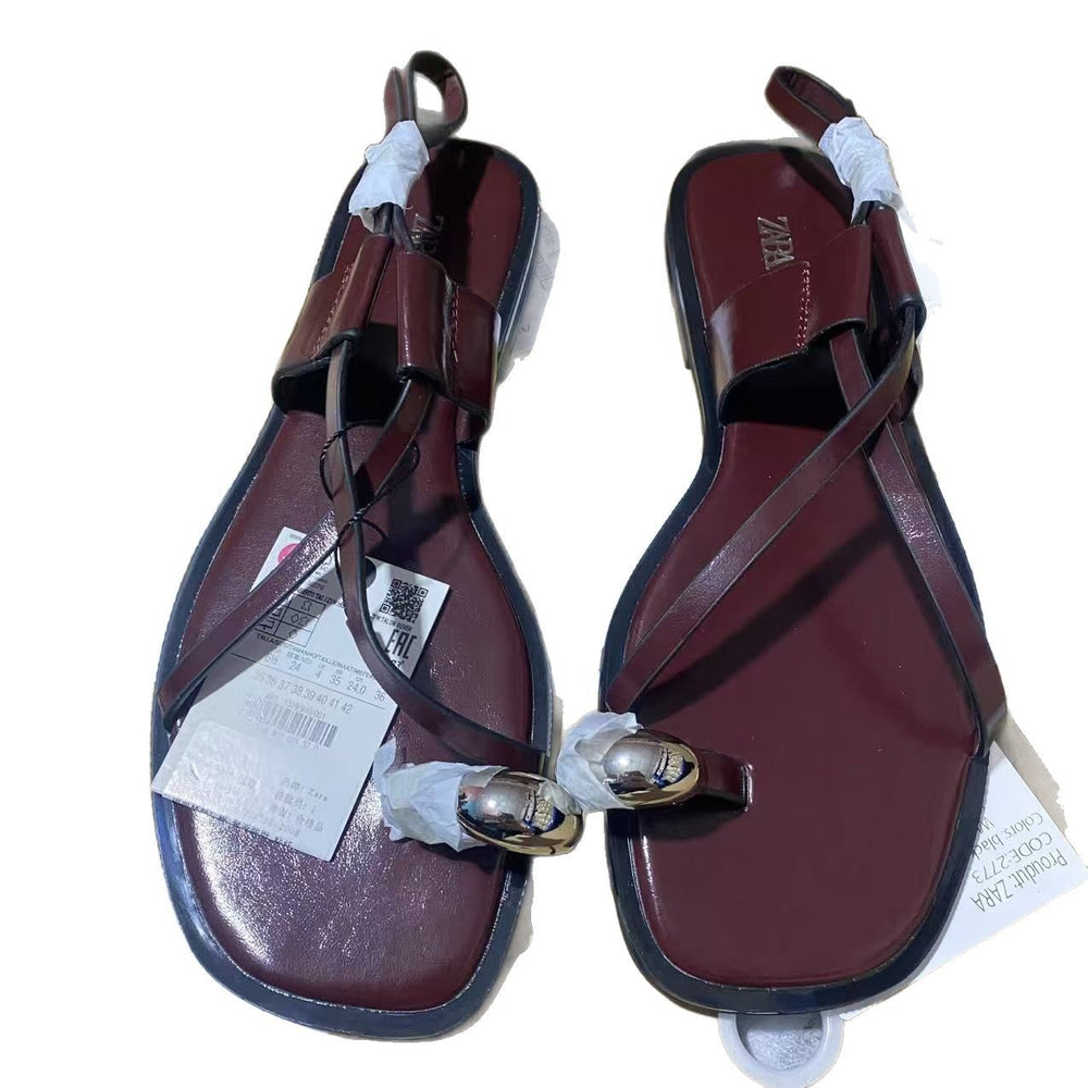 Za new 2024 summer square toe thong sandals women's criss-cross strap casual outdoor beach fashion shoes