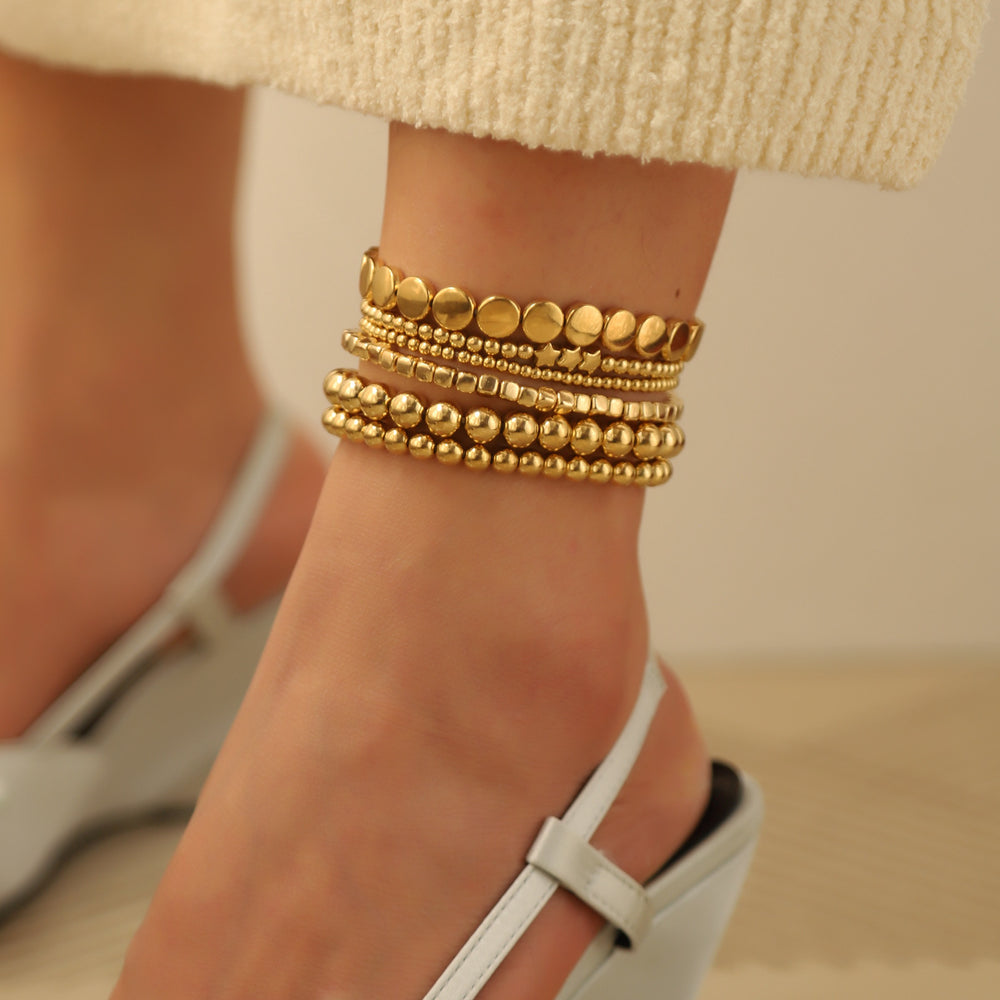 Wholesale alloy beaded bracelets - european & american cross-border jewelry - women's niche, light luxury, high-end handmade geometric layered anklets