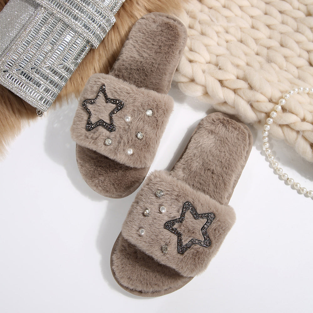 2025new arrivalstuffed slippers women's one-line heattechk-style home confinement shoes indoor and outdoor flat heel women's cotton slippers