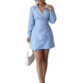 cross-border european and american women's clothing: new summer fashion v-neck striped long-sleeve shirt dress for the workplace