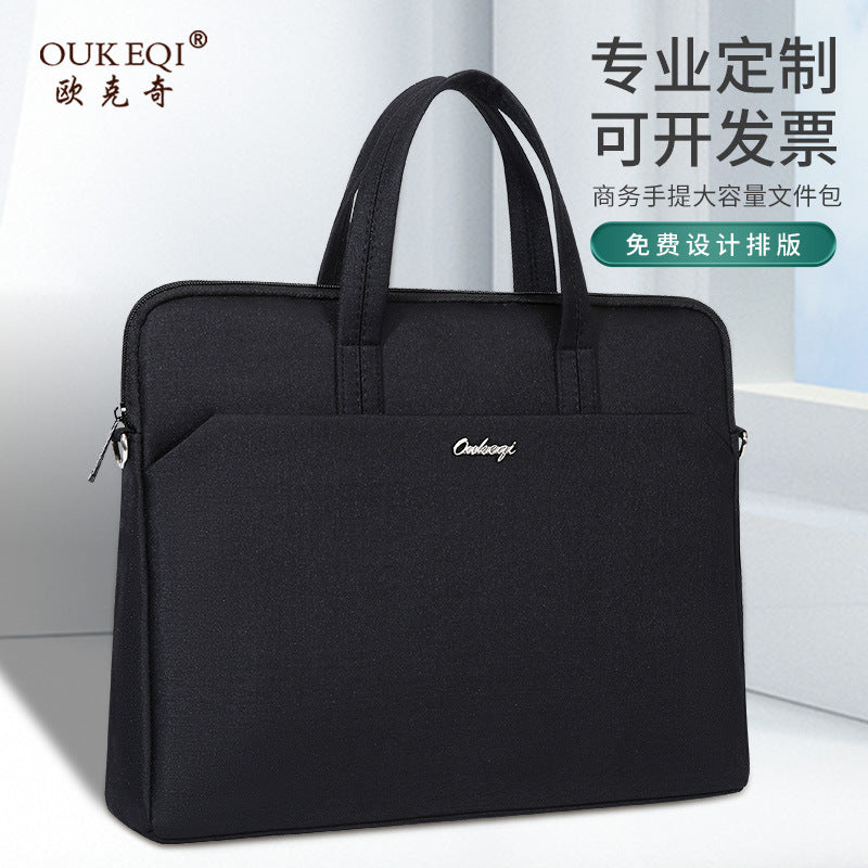 Satchel document bag briefcase oxford cloth office meeting bag business document bag zipper information bag printing logo