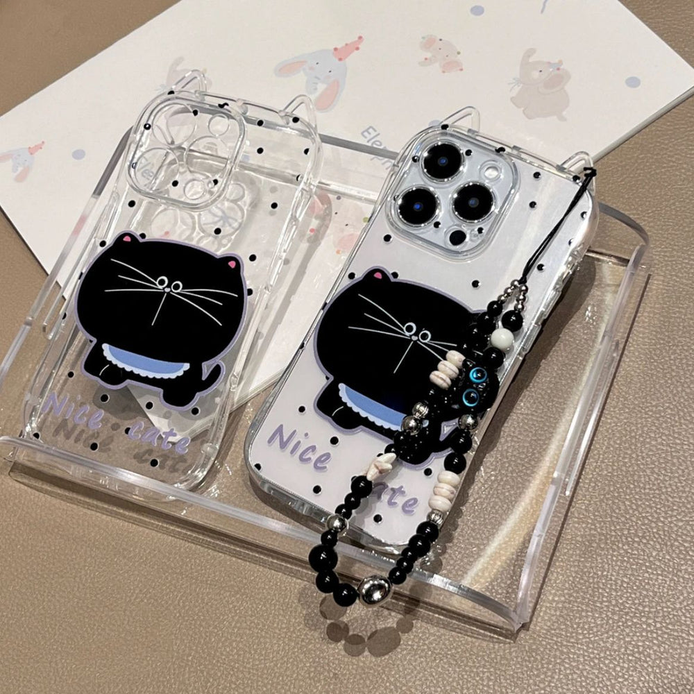 Polka dot black cat new slim waist cat ear phone case for iphone 16 pro max & apple 15 protective cover