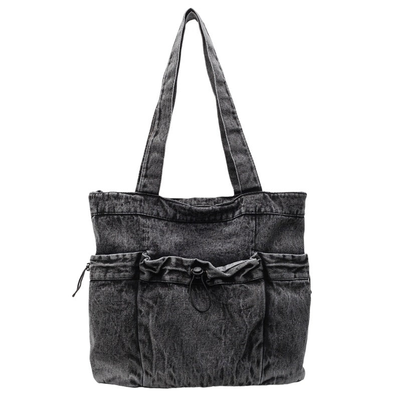 Cross-border new denim shoulder retro bag female Mori casual backpack new trendy cool simple commuter tote bag