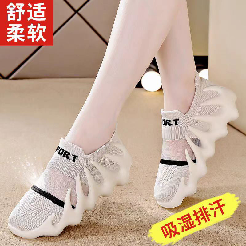 Octopus women's shoes soft bottom lightweight thin mesh cut out socks shoes thin fly woven breathable low anklecasual shoes for women