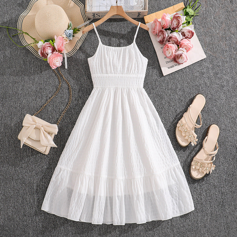 big kids' girls' clothing: spring/summer  new arrivals - european and american fashion, versatile sleeveless camisole dress with elegant flared skirt for children