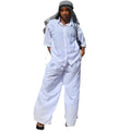 European and american cross-border women's fashion:  autumn new collection - stylish turn-down collar, loose-fit, five-sleeve shirt and wide-leg pants set