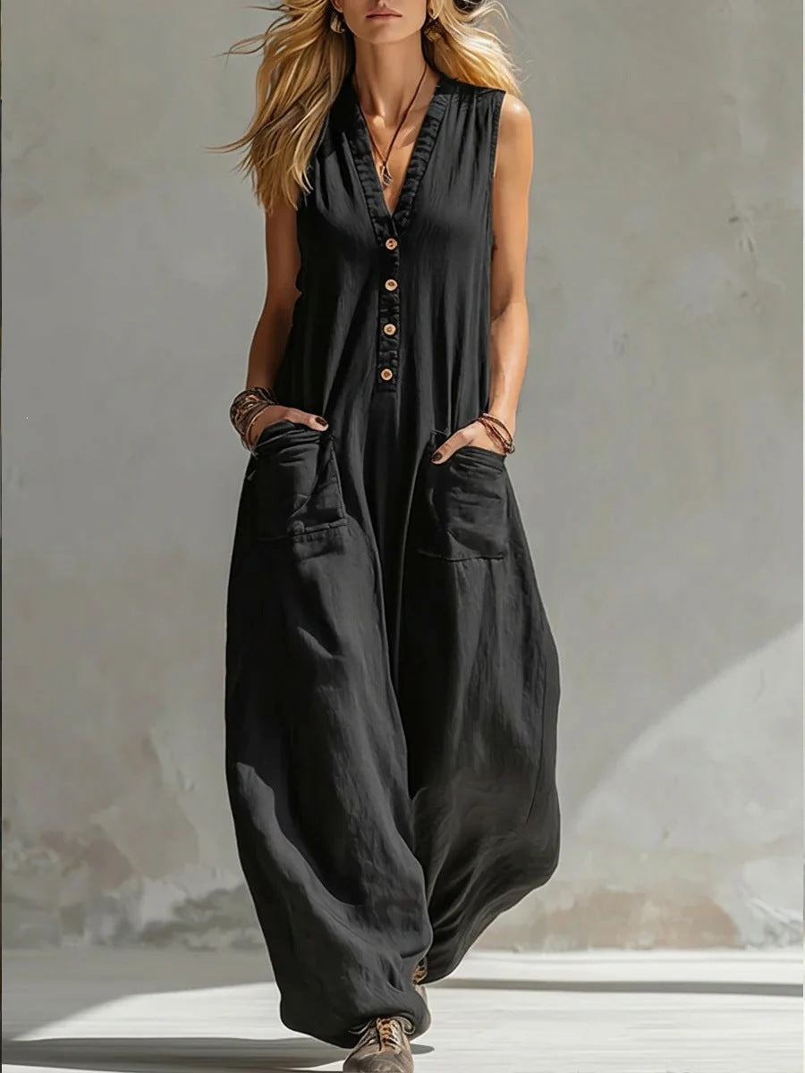 【factory direct】new spring/summer women's casual linen-cotton sleeveless jumpsuit - perfect for us & european  & independent e-commerce stores