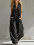 【factory direct】new spring/summer women's casual linen-cotton sleeveless jumpsuit - perfect for us & european  & independent e-commerce stores