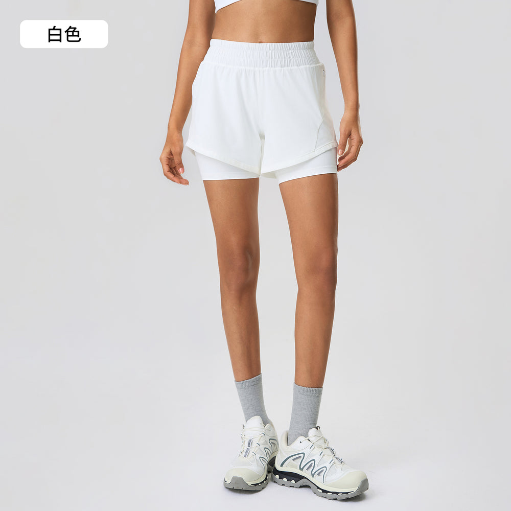Summer quick-dry breathable women's sports shorts - faux two-piece, anti-exposure, high-waisted training yoga fitness hot pants d25052