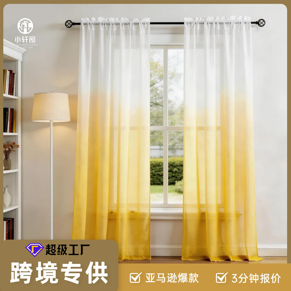Amazon direct supply gradient colored window screens, export-ready finished curtains, window sheers, digital print voile curtains