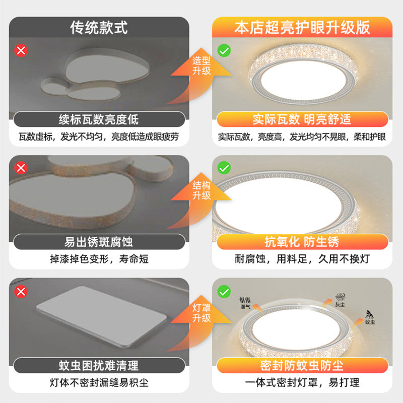 Ultra-thin bedroom room ceiling light luxury simple modern round rectangular LED living room main light dimming