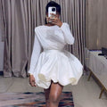 European and american cross-border women's fashion:  autumn new arrival - elegant, designer long-sleeve t-shirt and high-waisted tulip skirt set