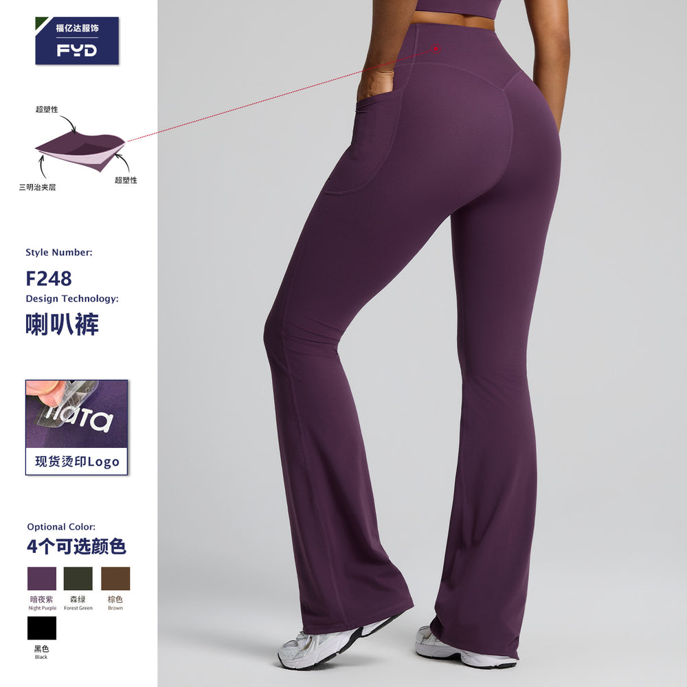 Fashion cross-border high waist shaping yoga pants hip lifting slimming lookflap pocket pants fitness pants women's wide leg slimming lookflared sweatpants