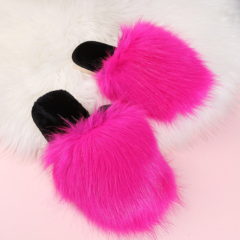 plus size fur slippers women's imitation fox fur women's slippers imitation raccoon fur heattech shoes toe cap slippers european station women