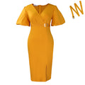 D3331export women's clothing new arrivalfashionv neck puff sleeves pure color waist slit hip-covering african dress