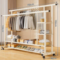 **[reinforced 25mm diameter tubing] 150cm - white double-tier double bar side storage net + wheels**