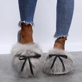 Baotou furry slippers for women outwear2024fall and winternew arrivalbows imitation fox fur fairy style flats cotton slippers