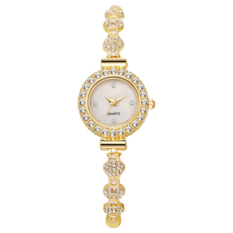 girls watch with small diamonds inspreppy style elegant dial decoration lazy pull-out small bracelet women's watch
