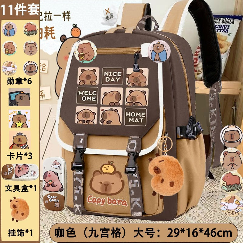 export cartoon capybara backpack - large capacity school bag for middle and elementary school girls - cute capybara backpack