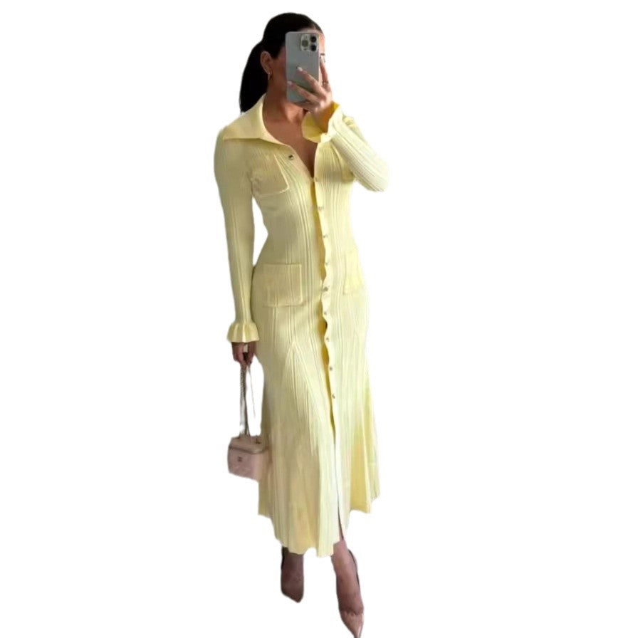 French chic knitted dress -  autumn/winter new arrival - high-end long sleeve, cinched waist, elegant dress