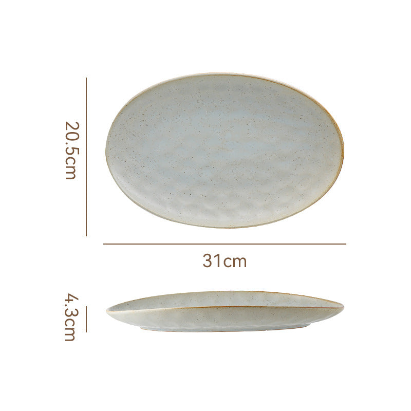 Retro stoneware oval ceramic long plate restaurant for home large capacity stylish fish plate sushi pastry dessert plate
