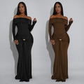 C7559 cross-border   fashion women's off-the-shoulder long sleeve metal buckle mermaid dress