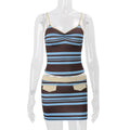 Amazon women's spring  new fashion retro striped color block cami top & sexy bodycon skirt set
