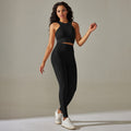 European and american seamless yoga outfit for women: shaping top, sports tank top, high-waisted tummy control leggings, fitness set