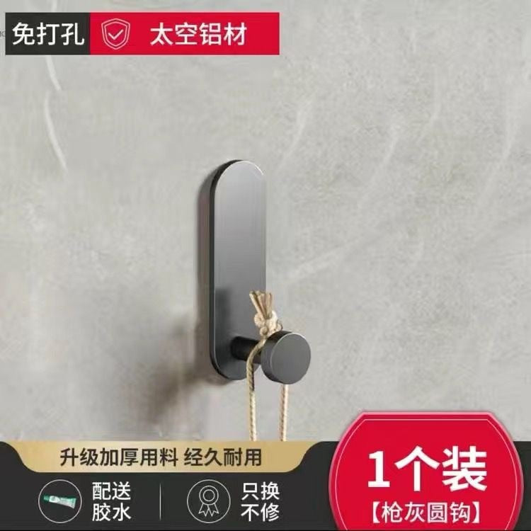 Wholesale space aluminum gun gray row hook coat hook bathroom door back wall wardrobe towel hook coat hook no punching