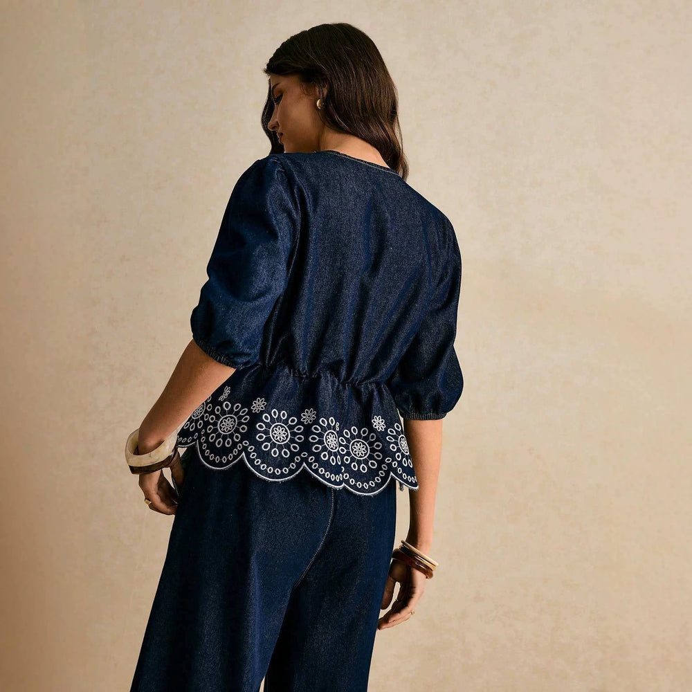 Amazon tiktok pinduoduo foreign trade cross-border fashion bohemia embroider strap denim tops