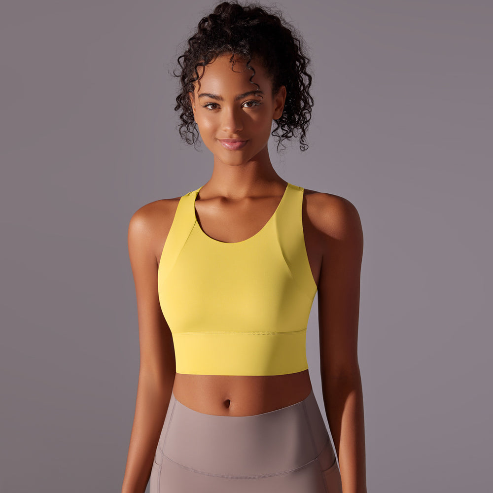 New arrival beautiful back fixed cup all-in-one yoga wear vest high intensity sports intimates women's bubble wrap fitness bra