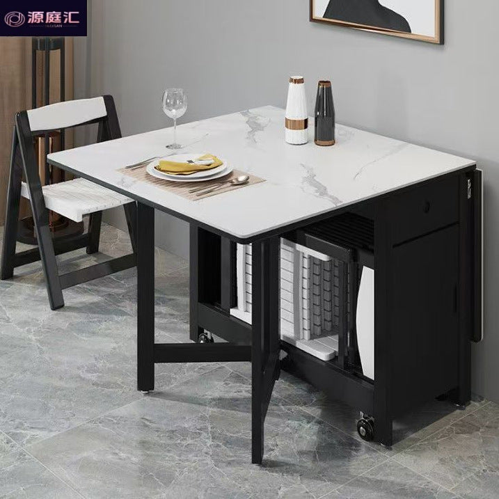 Movable foldable dining table small apartment dining table multifunctional for home high-end solid wood table foldable dining table and chairs