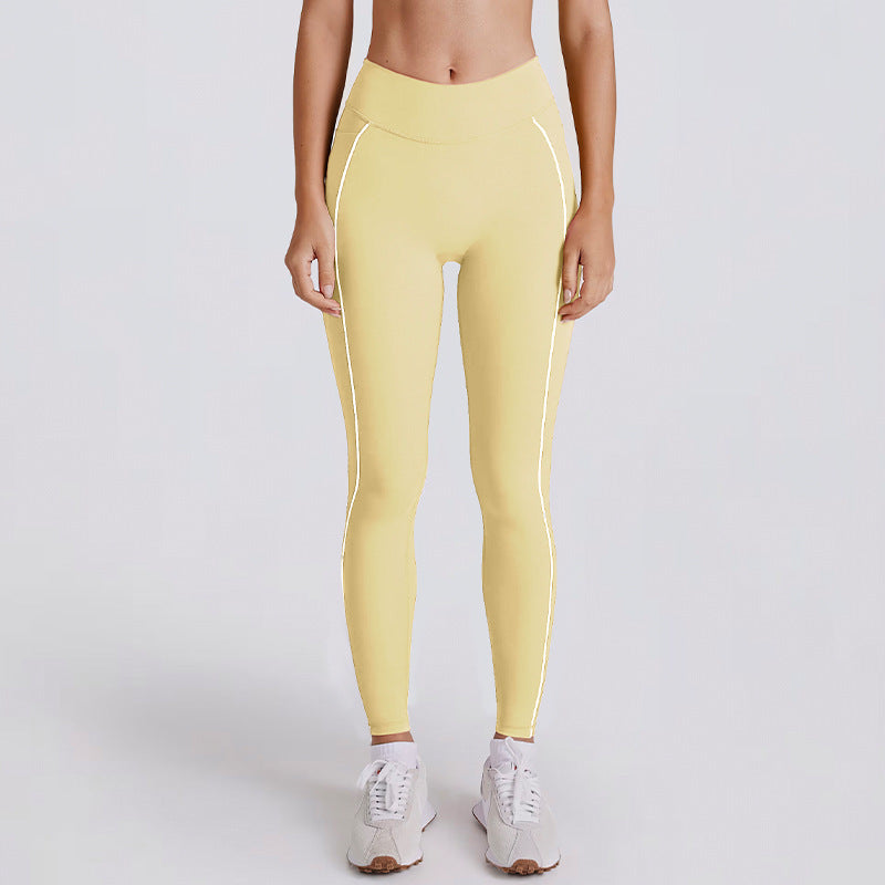 fake two-piececontrast color white striped running fitness shorts v neckhalter sports intimates bra yoga suit