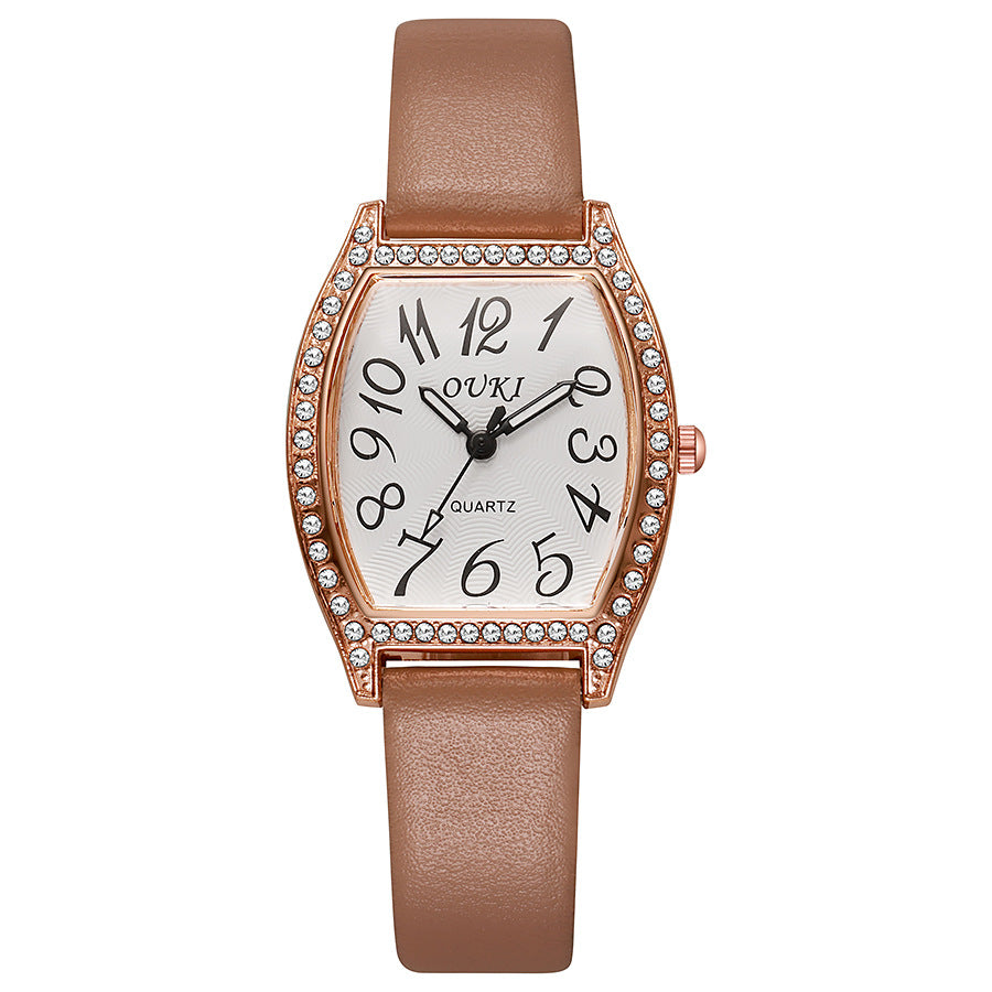 2025 new tiktok viral barrel-shaped full diamond european and american style watch, fashionable women's quartz watch, in-stock wholesale