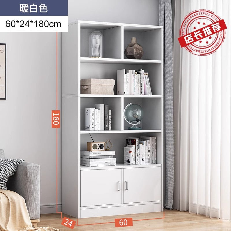 Simple bookshelf floor-to-ceiling against the wall, living room shelf layered storage rack, storage cabinet integrated, simple household bookcase
