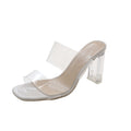 Transparent and beautiful high-heeled slippers for women summeroutwear crystal thick-heeled sandals french half-slippers elegant socialite sandals