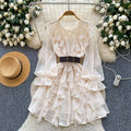 French chic ruffle chiffon dress - women's spring korean style long sleeve cinched waist belted versatile work dress