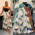 French printinghigh waistslimming looka-line pleated skirt women's summer midi skirt vacation style elegant work clothing skirt