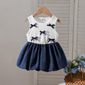 new european and american style cross-border girls' chic bowknot color block denim dress - infant & toddler dress