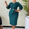 D607 new european and american elegant stretch bodycon round neck ruffle high waist chic bodycon solid color export dress