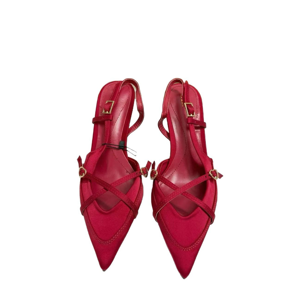 Za manufacturer 2026 spring export criss-cross buckle strap pointed-toe high heel sandals, british style mule women's shoes