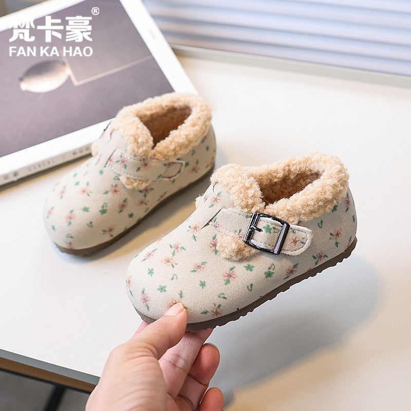 Autumn winternew arrivalkids shoes fleece-linedthickened cotton shoes fashion baby soft bottom birkenstock shoes k-stylekids toddler shoes