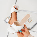 2026 summer new women's shiny thong sandals chunky heel square toe comfortable fashion plus size cross-border export sandals