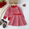 Autumn/winter new korean style girls' sweater set - little girl's simple plaid long-sleeve knit top and skirt two-piece outfit