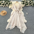 Fashionable v neckstereopatchwork strap waist asymmetrical pleated dress women's celebrity fashionable dress
