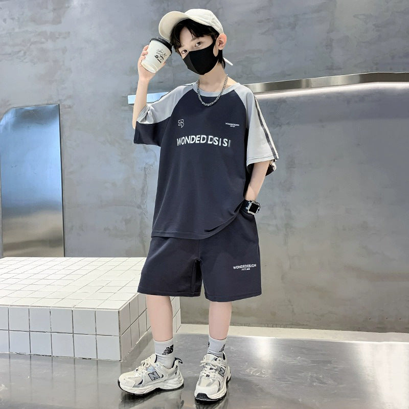 Boys' summer outfit set : new stylish summer kids' short-sleeve fashionable sportswear two-piece set, trendy summer style for boys